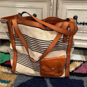 Fossil Tan and Cream Striped Tote